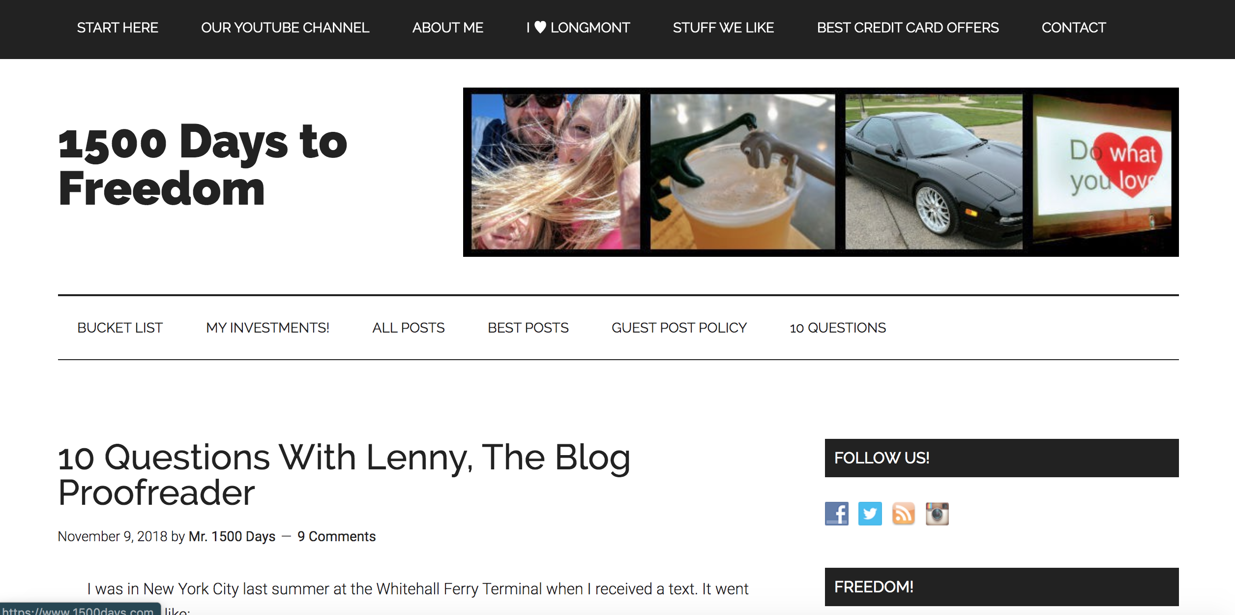 Featured on 1500 Days to Freedom